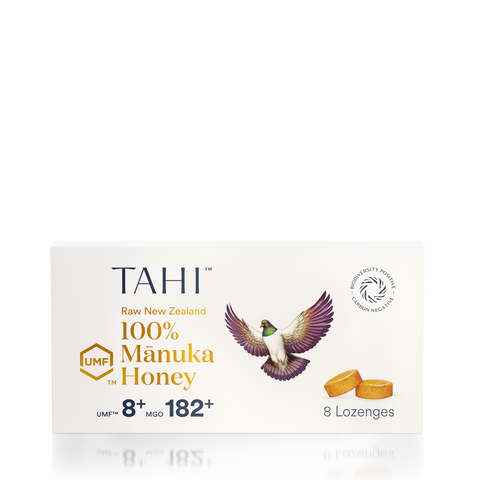 Tahi manuka honey lozenges from new zealand, certified UMF 8+ MGO 180+, manuka lozenges for a cold or sore throat. Full of manuka honey benefits
